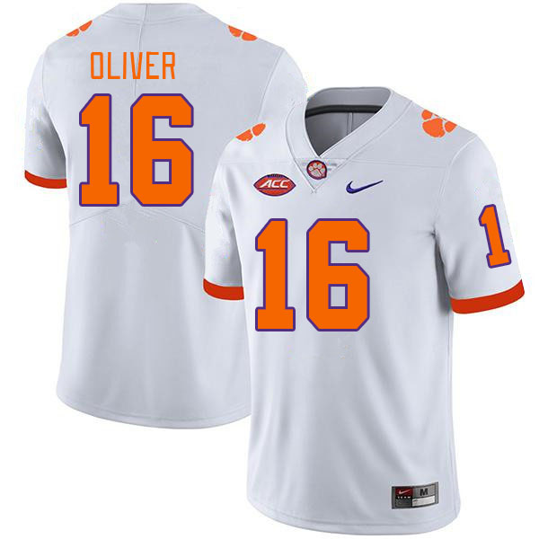 Men's Clemson Tigers Myles Oliver #16 College White NCAA Authentic Football Stitched Jersey 23XI30PC